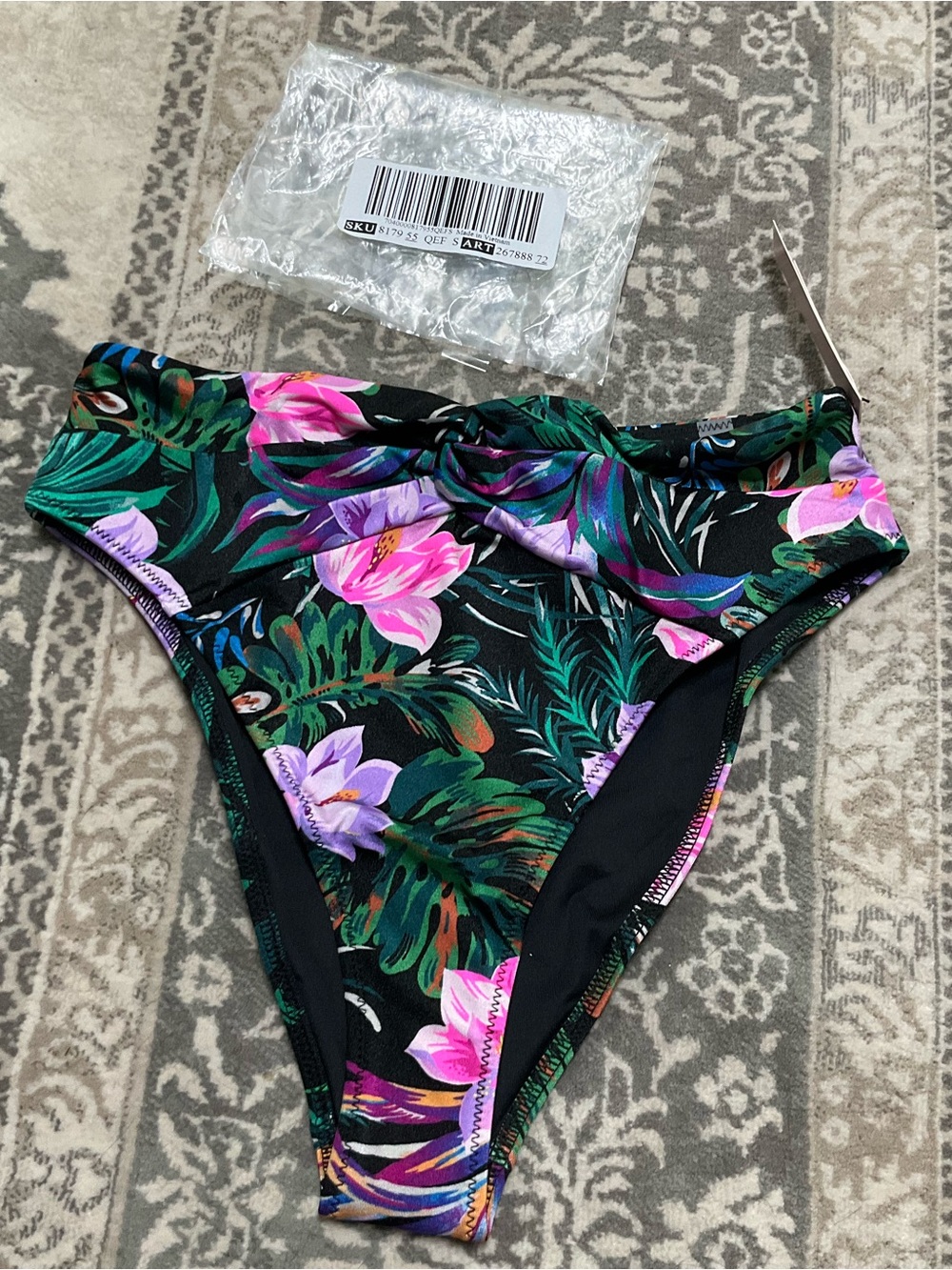 Victoria's Secret Black Floral High-Waist Cheeky Bikini Bottom NWT